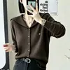 Cardigan com gola marinha feminino outono e inverno novo estilo universitário lapela cor contrastante casual temperamento listrado malha manga longa cardigan feminino