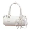Bolsa Cilíndrica Portátil Fashionável Estilo Coreano para Mulheres, Nova Bolsa de Ombro de Verão, Doce Bolsa Baguete com Laço, Bolsa Transversal para Mulheres