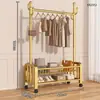 Perchero de pie para el hogar, tendedero simple para dormitorio, perchero móvil, estante de almacenamiento vertical de doble capa