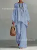 Conjunto de Dos Piezas para Mujer con Estampado de Nueva Tendencia Elegante para el Trabajo Moda Casual Camiseta de Manga Larga con Cuello Redondo + Pantalones Acampanados
