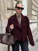 Casaco de Lã Marrom Francês Outono e Inverno Feminino Moda para o Trabalho Casaco de Lã Engrossado de Botão Duplo Jaqueta Roupas Femininas Soltas
