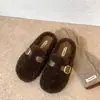 Chinelos de algodão de um passo para mulheres 2026 fivela de couro casuais outono e inverno chinelos fofos para mulheres novo estilo para uso externo na moda
