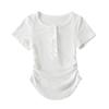Primavera y Verano 2025 Nuevo Top Sexy Ajustado de Manga Corta con Dobladillo Curvo para Niñas Calientes, Camiseta Corta Ajustada Adelgazante de Cintura para Mujer