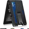 Estuche Metálico para Tarjetas Automático con Patrón de Fibra de Carbono Amazon, Antirrobo RFID, Ranuras Múltiples para Tarjetas, Cartera para Hombres de Negocios