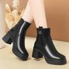 Zapatos de Invierno de Felpa y Cuero, Botas Versátiles, Botines de Tacón Grueso Resistentes al Desgaste, Elegantes y Delicados, Cómodos Zapatos de Algodón de Cuero Suave de Felpa