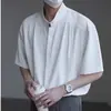 Camisa de Hielo de Seda para Hombre de Manga Corta con Cuello Alto, Estilo Nuevo de Verano, Moda Masculina Elegante y de Gama Alta, Camisa sin Cuello de Media Manga, Moderna
