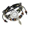 Pulsera Retro Bohemio de Cuero de Vaca para Mujer, Pulsera de Reloj con Colgante de Pluma Tejida Estilo Étnico, Joyería para Parejas