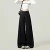 Calça Jeans Feminina Escura de Perna Larga 2026 Outono Cintura Alta Solta Casual Modeladora Versátil Para o Trabalho Calça Drapeada Comprimento Total