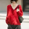 Suéter de lana cepillada, nueva colección otoño/invierno 2026, mezcla de cachemir y lana, prêt-à-porter premium, cárdigan de punto con cuello en V, mangas largas