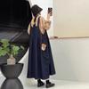 Vestido de Mezclilla con Tirantes Estilo Japonés para Mujer Estilo Literario Vintage Color Sólido Cubre Carnes Adelgazante Holgado Sin Mangas Versátil Vestido Largo para Mujer