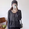 Cardigã de tricô estilo coreano com gola redonda e mangas compridas para mulheres, novo estilo outono 2026, modelagem solta, emagrecedor, jaqueta suéter leve, top curto