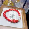 Pulsera Nezha de Arenisca Roja Cinabrio con Piedra Shoushan, Joyería de Diseño Nicho para Hombres y Mujeres