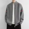 Suéter cárdigan a rayas de bloques de color americano con cuello alto para hombre y mujer Otoño/Invierno Retro Sensación de Alta Gama Doble Cremallera Prendas de Punto Exterior