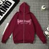 Moletom com Zíper Rosa Letra Design Simples Tendência Hoodie Masculino Moletom com Zíper de Rosto Inteiro