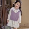 Vestido de Manga Larga de Color Sólido Nuevo para Otoño Temprano para Niñas Bebé con Cuello de Muñeca Apilado Blanco Vestido de Moda Tendencia