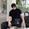 Asclo&Qiao Camiseta de Punto de Manga Corta Fina Transpirable Estilo Coreano Cuello Redondo Verano Nueva Camiseta de Alta Gama para Hombre