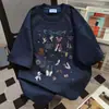 Camiseta Casual Solta Vintage Divertida com Estampa de Grafite de Desenho Animado Manga Curta Tendência Verão 2026