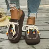 2026 Nuevos Zapatos de Mujer de Estilo Étnico con Cuentas de Colores para Comercio Exterior, Zapatos Mula Retro con Cordones de Cuerda de Cáñamo con Lazo Frontal, Talla Grande