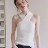 Camisola de punto cruzada estilo francés para mujer, top de verano ajustado sin mangas de alta gama con hombros descubiertos 10642
