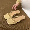 Sandálias Chuyuji estilo francês de tira fina, bico aberto, salto baixo, para calçar e usar ao ar livre