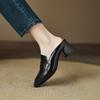 Zapatos Blancos de Cuero Genuino Medio Slip-on para Mujer 4cm Versátil Retro Suela Blanda Baotou Medio Zuecos Explosivos Celebrados en Internet Ropa Exterior Zapatos de una Capa