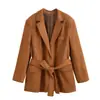 2025 Estilo Europeu e Americano Popular Transfronteiriço Roupas Femininas Outono Francês Retro Elegante Cadarço Camurça Blazer de Terno