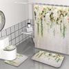 Cortinas de Chuveiro com Estampa Digital de Plantas Atacado Transfronteiriço, Cortinas de Chuveiro Impermeáveis de Poliéster e Cortinas de Janela, Vários Designs Florais Disponíveis Mediante Solicitação