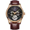 Reloj Mecánico Automático para Hombre Lige Reloj para Hombre Correa de Cuero Genuino Resistente al Agua Reloj Deportivo Multifuncional Reloj Tourbillon