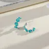 Pendientes Retro de Plata y Turquesa de Lujo Ligero, Modernos y Elegantes, Pendientes de Nicho de Gama Alta, Exquisitos y Versátiles Clips para Orejas y Accesorios para Orejas