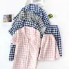 Pijama de algodón para mujer, manga corta, shorts, traje de verano para pareja, gasa de algodón, a cuadros, ropa casual para el hogar para hombre, talla grande