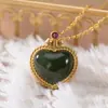 Jade Hetian Natural Plata de Ley S925 Zafiro temperamento personalidad forma de corazón Cadena de colgante para Dama temperamento clásico marea nacional
