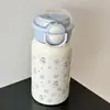 Lleno de encanto femenino~ Linda taza térmica de acero inoxidable 316 con patrón de estrellas y pajita, botella de agua elegante y portátil para niñas