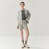 Conjunto de dos piezas para mujer de cachemira de cinco agujas engrosado, cárdigan de punto con cuello alto, pantalones cortos acanalados de color liso clásico, conjunto de moda