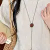 Collar largo de madera con colgante estilo retro, temática de bosque, para mujer, un accesorio único y sofisticado para suéteres, con un diseño de inspiración étnica para decoración de ropa