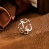 Novo Anel Largo Exagerado Trevo de Cinco Folhas Anel Aberto Anel de Aço Inoxidável Anel de Folha Design de Nicho Pressão de Óleo