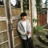 Sudadera con capucha de tres rayas estilo americano, unisex, holgada, prenda exterior gris, top casual y versátil