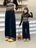 Pantalones de forro polar para niñas, nuevo estilo 2026, para niñas mayores, invierno, modernos, engrosados, cálidos, pantalones de pierna recta, pantalones de pierna ancha para niños