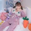 Novo Outono e Inverno Meninas Espesso Pelúcia Crianças Gola de Boneca Estilo Princesa Coral Fleece Desenho Animado Conjunto de Roupa de Casa