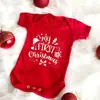 Macacão de Natal Europeu e Americano com estampa de veado e letra em inglês, triângulo vermelho, macacão de bebê, macacão jardineira, macacão