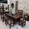 Mesa de Té de Madera Maciza, Tetera, Mesa de Té de Oficina Estilo Chino Nuevo Madera de Barco Viejo, Sala de Estar, Combinación de Mesa de Té y Sillas para el Hogar