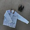 Chaqueta de Mezclilla con Bloques de Color Americanos Transfronterizos, Cuello Solapa, Manga Larga para Hombre en Otoño 2025, Nuevos Tops de Nicho Estilo Retro