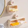 Jabonera oficial auténtica, de pared, con ventosas, diseño de tapa abatible, no requiere taladro, diseño de doble ventana para drenaje y almacenamiento