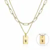 Collar Transfronterizo Europeo y Americano de Oro 18K de 6 mm con 26 Letras de Doble Capa Colgante Rectangular de Acero de Titanio Acero Inoxidable Venta al por Mayor