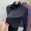 Camisa de mujer de algodón suave, elástica, con cuello medio alto y aberturas, corte ajustado, con hombros descubiertos y parte interior sexy.