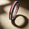 Pulseira de Couro com Cores da Bandeira Nacional Tecidas Pulseira de Couro Imitação PU Pulseira de País da Copa do Mundo