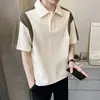 Camisa POLO de verano de alta gama para hombre con diseño de patchwork, camiseta de manga corta con cuello camisero, camiseta casual de color block de moda para hombre