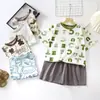 Traje de verano de manga corta para niños Conjunto de dos piezas estilo western para bebé Traje de casa para niños Soporte para una pieza de cabello