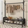 Cabide de chão doméstico, varal simples para secar roupas de quarto, cabide de roupas móvel, prateleira de armazenamento vertical de camada dupla