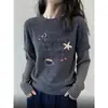 Camiseta de manga larga para mujer con diseño de dos piezas falso, patchwork a rayas, tejido de felpa cepillada, corte de hombro regular, cuello redondo, estilo casual, adecuada para usar en capas en otoño