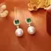 Aretes de Zirconia Esmeralda y Perla, Gama Alta, Modernos, Exquisitos, Versátiles, Estilo Retro, Elegante, Femenino, Tendencia